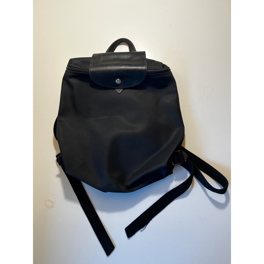 Longchamp Le Pilage Black Backpack Nylon Leather Vintage Made in France